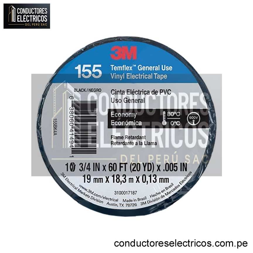 Cinta aislante vinílica Temflex 155 3/4¨ x18mts negro
